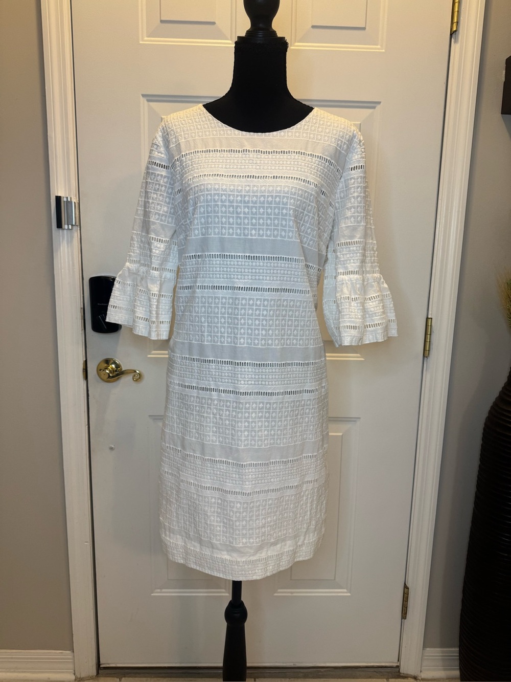 J. Crew White Lace Midi Dress with Ruffle Sleeves